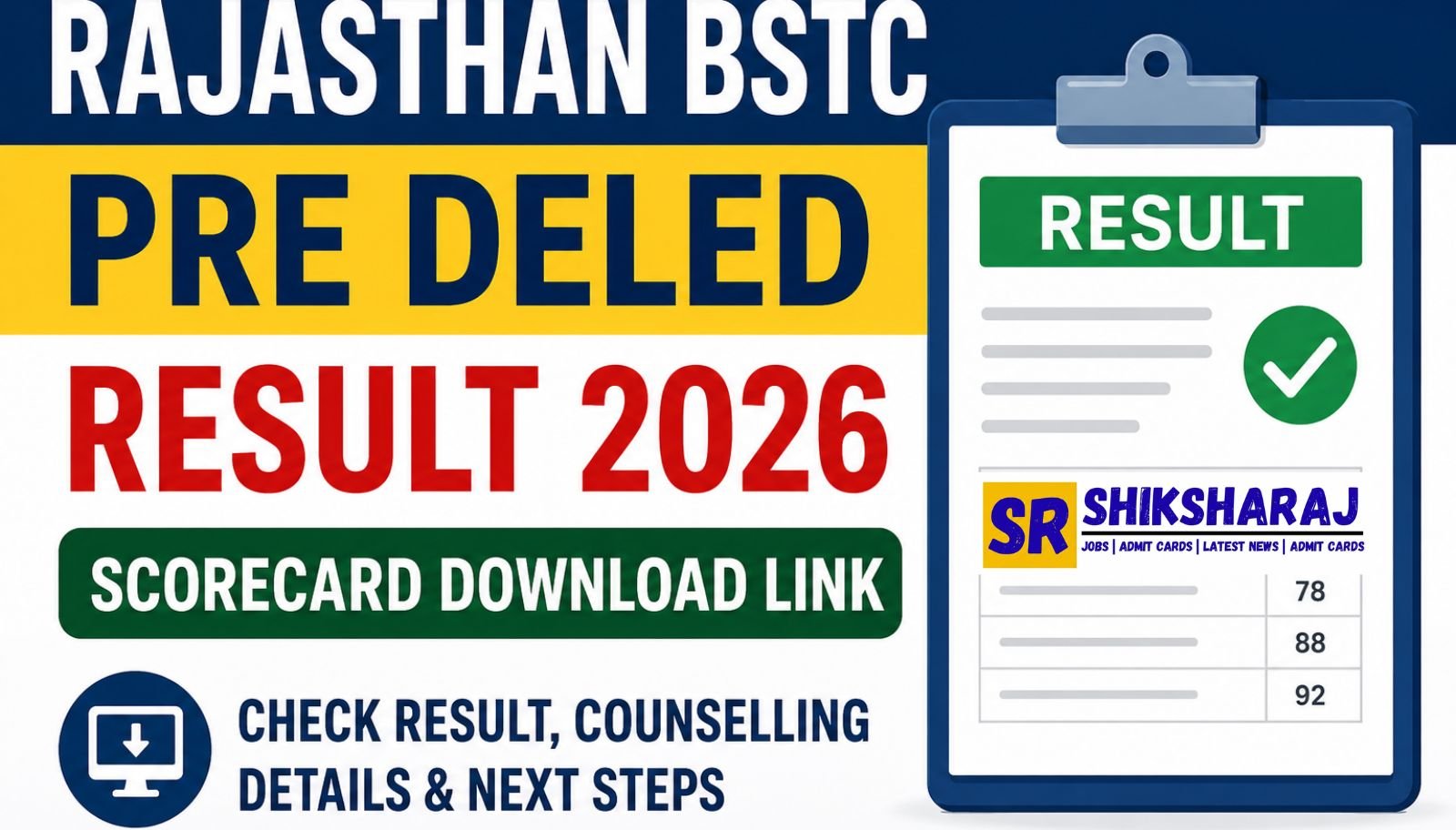 Rajasthan BSTC Pre DElEd Result 2026